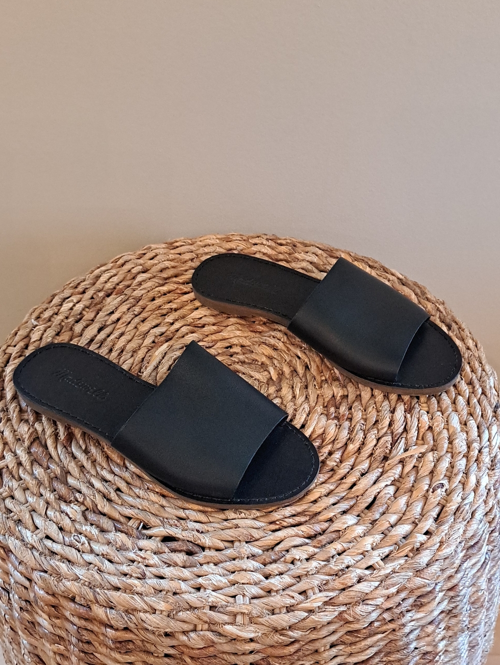 NWOT Madewell Womens Boardwalk Black Leather Slide Summer/Vacation Sandals 6.5